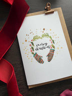 Christmas Mittens Christmas Card Cute Love Joyful Festive Watercolour Greeting Card