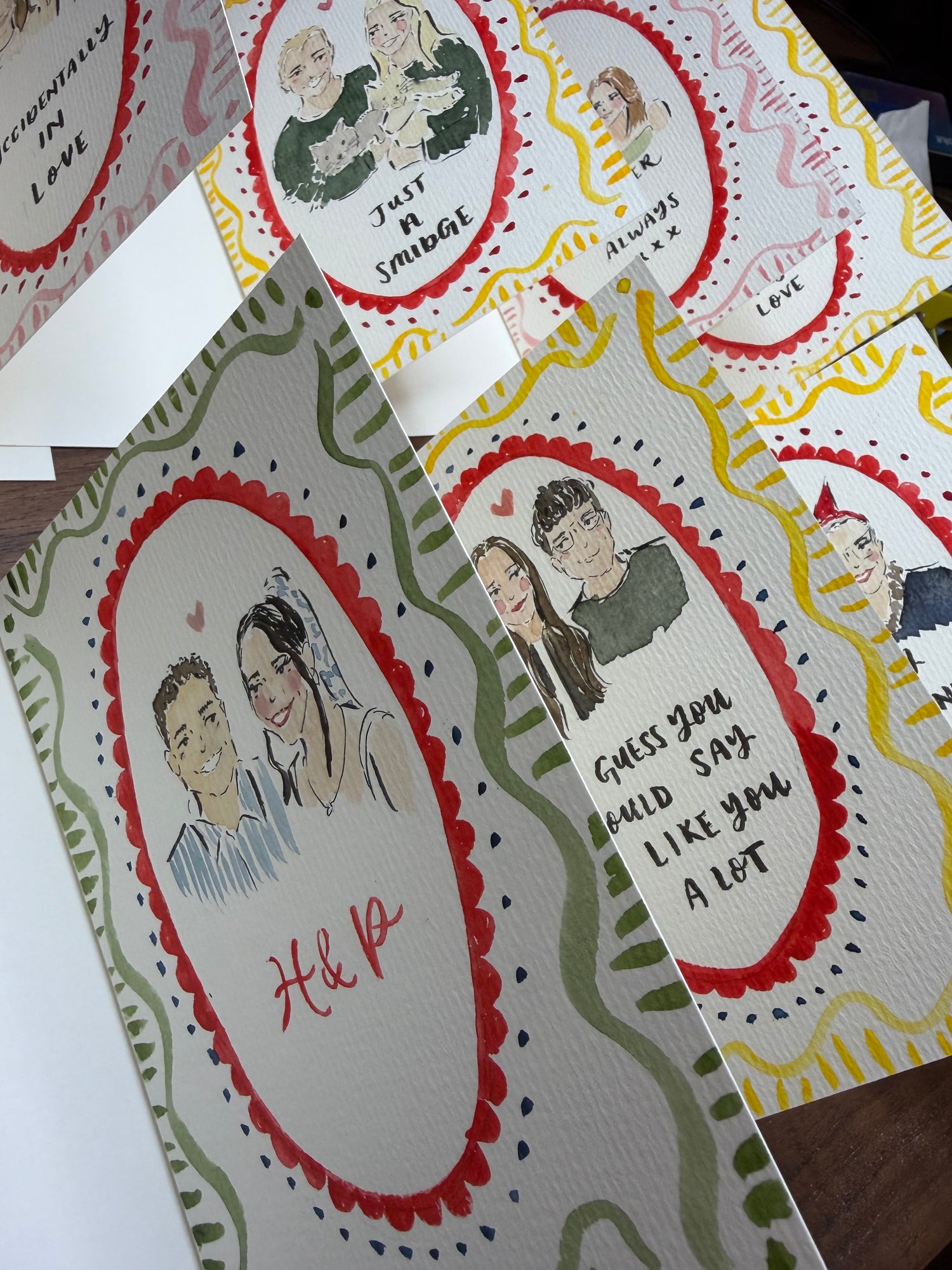 Set of cards with hand-painted watercolour illustrations 